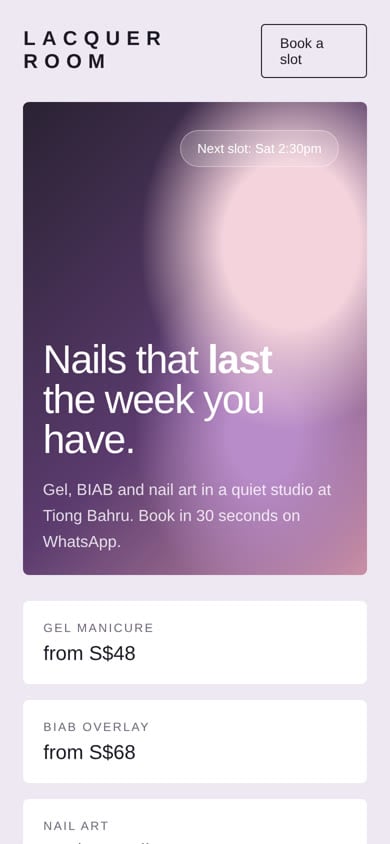 The same nail studio site on a phone